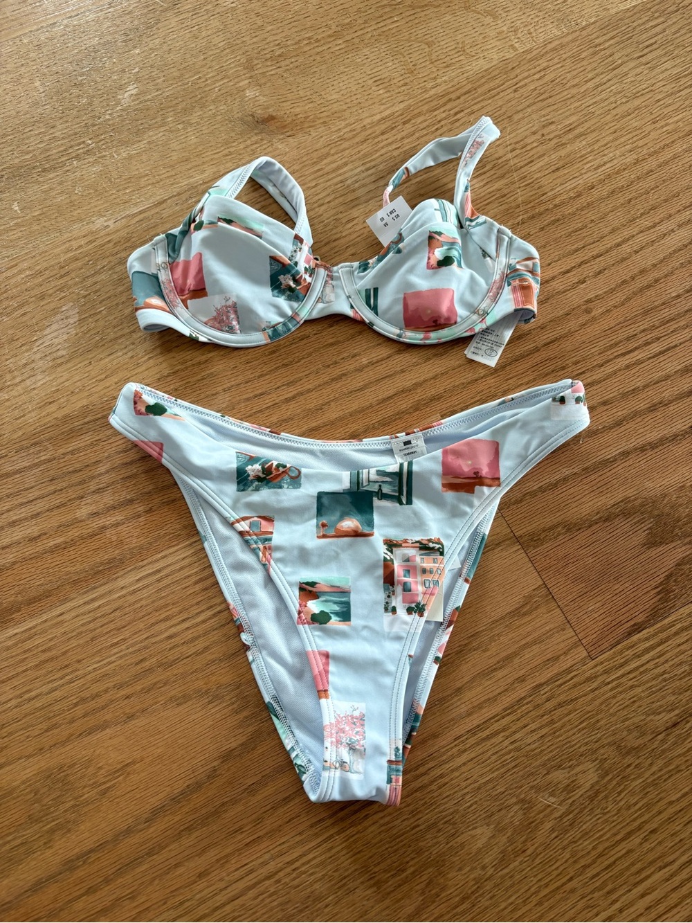 Light Blue & Coral Print Two-Piece Bikini Set